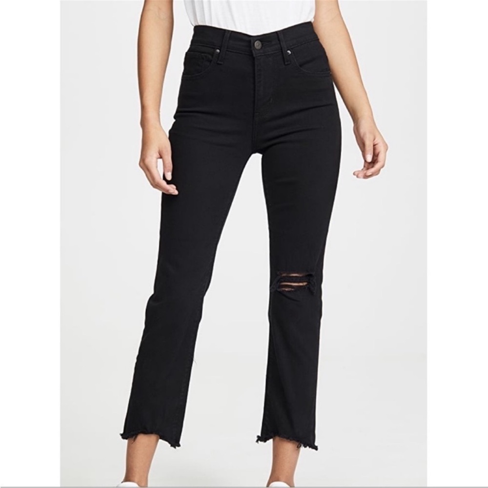 Levi's 724 Black High Rise Straight Distressed Raw Hem Women's Jeans Size 24